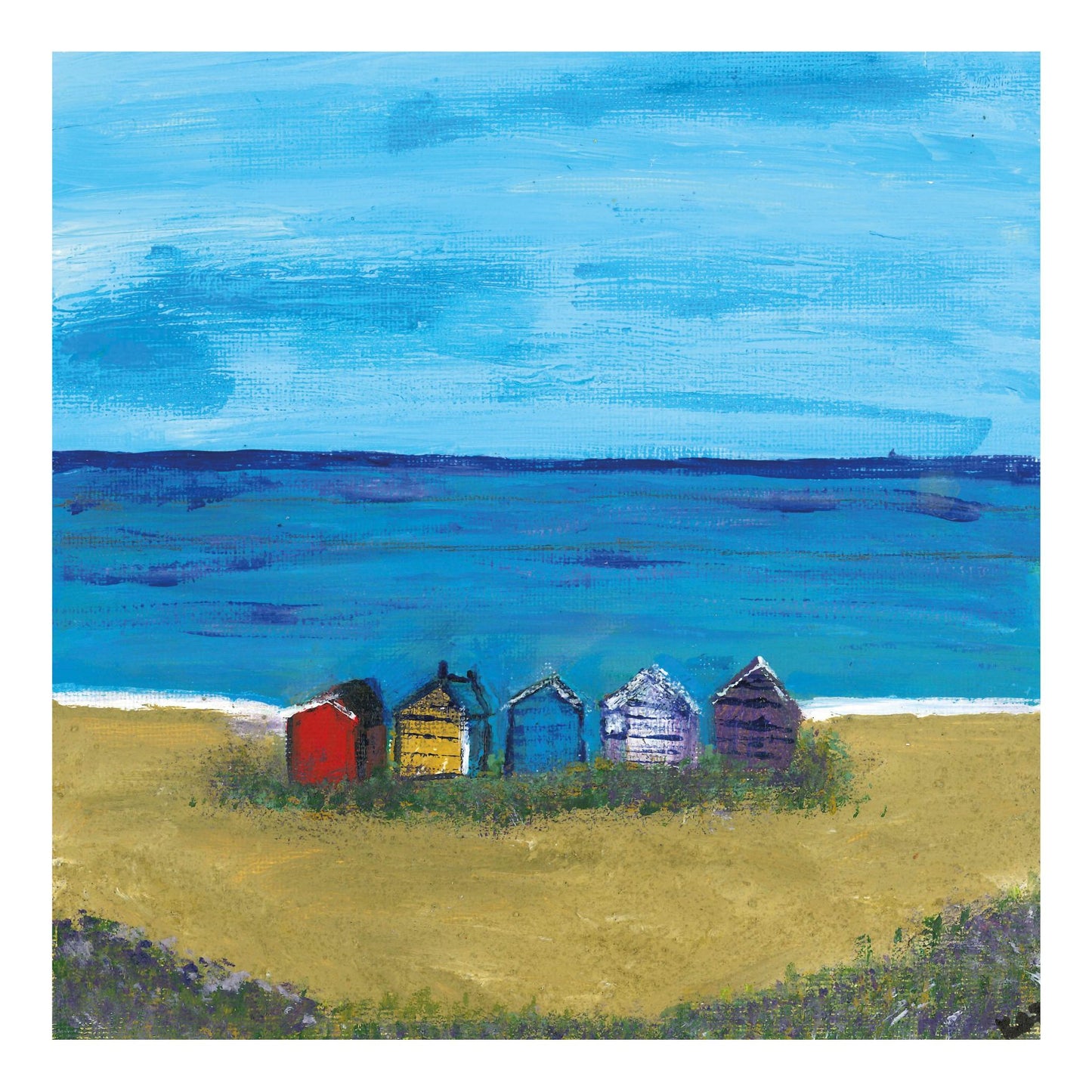 greeting card - Print of beach huts acrylic painting