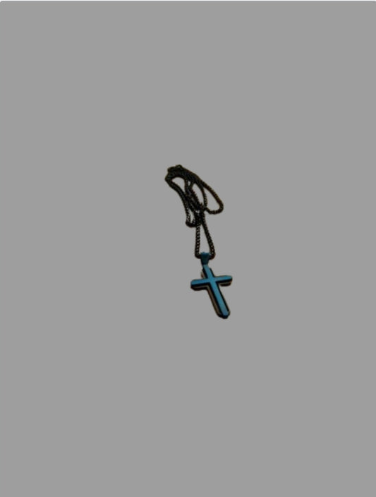 Necklace - Black chain and blue hollow   cross